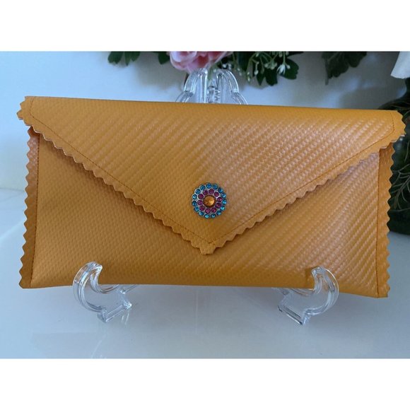 Stash Bag By John Galt Orange Clutch With Rhinestones Magnetic Close NWOT 9"X5" - Picture 1 of 16